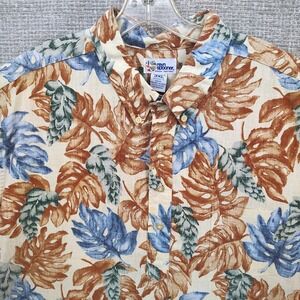 Vtg 90s Reyn Spooner‎ Sz 3XL Hawaiian Popover Orange Tan Blue Monstera Floral